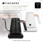 Timemore Electric Coffee Kettle Fish Smart X Pro Version 900ml | Teko Ceret E Kettle Elektrik Pour Over V60 Kopi Teh 0.9L – Black – Right Hand – White, Right handle