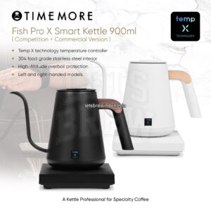 Timemore Electric Coffee Kettle Fish Smart X Pro Version 900ml | Teko Ceret E Kettle Elektrik Pour Over V60 Kopi Teh 0.9L – Black – Right Hand – White, Right handle